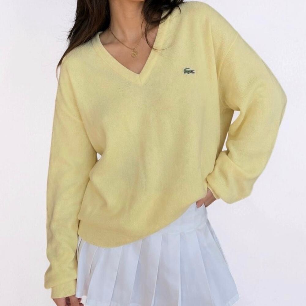 Vintage Izod Lacoste Yellow V Neck Sweater USA Large